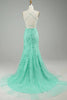 Load image into Gallery viewer, Mint Spaghetti Straps Appliques Formal Dress