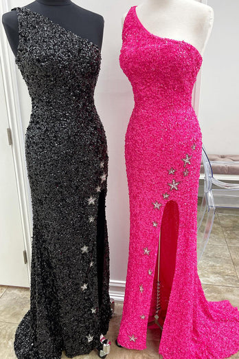 Fuchsia Stars Sequins Formal Dress