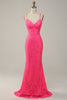 Load image into Gallery viewer, Sparkly Mermaid Backless Hot Pink Sequins Long Formal Dress