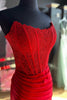 Load image into Gallery viewer, Sparkly Red Sheath Corset Long Formal Dress with Lace