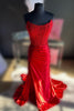 Load image into Gallery viewer, Sparkly Red Sheath Corset Long Formal Dress with Lace