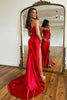 Load image into Gallery viewer, Sparkly Red Sheath Corset Long Formal Dress with Lace