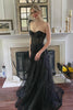 Load image into Gallery viewer, Black Corset A-Line Tulle Long Formal Dress with Lace