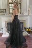 Load image into Gallery viewer, Black Corset A-Line Tulle Long Formal Dress with Lace