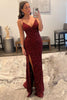 Load image into Gallery viewer, Sparkly Dark Red Sequins Long Formal Dress with Slit