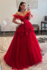 Load image into Gallery viewer, Red A-Line Corset Long Formal Dress with 3D Flowers