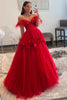 Load image into Gallery viewer, Red A-Line Corset Long Formal Dress with 3D Flowers