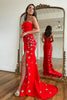 Load image into Gallery viewer, Red Strapless Mermaid Long Formal Dress with Stars