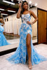 Load image into Gallery viewer, Blue Open Back Mermaid Lace Formal Dress with Slit