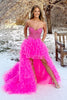 Load image into Gallery viewer, Red Beaded A-Line Tiered High Low Formal Dress