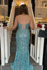 Load image into Gallery viewer, Sparkly Turquoise Mermaid Sequins Long Formal Dress with Fringes