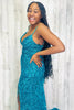 Load image into Gallery viewer, Sparkly Turquoise Mermaid Sequins Long Formal Dress with Fringes