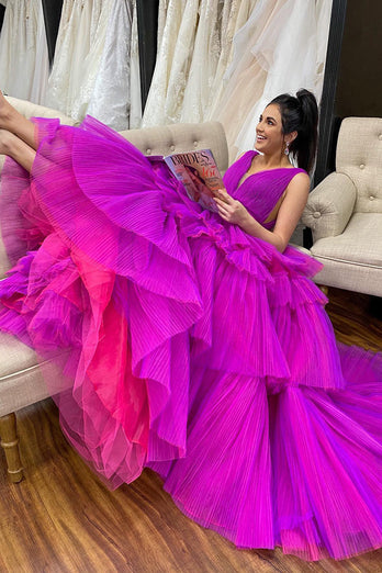 Purple Tiered Tulle A-Line Formal Dress