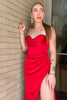 Load image into Gallery viewer, Hot Pink Spaghetti Straps Satin Mermaid Formal Dress with Slit