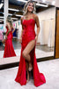 Load image into Gallery viewer, Hot Pink Spaghetti Straps Satin Mermaid Formal Dress with Slit