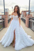 Load image into Gallery viewer, Princess A Line Off the Shoulder Pink Long Formal Dress with Feather