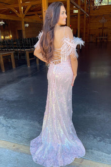 Lavender Appliques Mermaid Formal Dress with Feathers