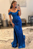 Load image into Gallery viewer, Royal Blue Off Shoulder Mermaid Formal Dress with Slit