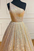 Load image into Gallery viewer, Sparkly Pink One Shoulder A Line Sequins Formal Dress