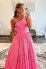 Load image into Gallery viewer, Sparkly Pink One Shoulder A Line Sequins Formal Dress