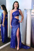 Load image into Gallery viewer, One Shoulder Purple Sparkly Mermaid Sequins Long Formal Dress with Slit