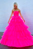 Load image into Gallery viewer, Hot Pink A-Line Tiered Tulle Long Formal Dress