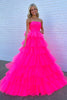 Load image into Gallery viewer, Hot Pink A-Line Tiered Tulle Long Formal Dress