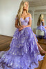 Load image into Gallery viewer, Blue Corset Tiered Lace Formal Dress with Slit