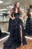 Load image into Gallery viewer, Sparkly Black Off The Shoulder Tiered Corset Formal Dress