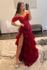 Load image into Gallery viewer, Dark Red Off The Shoulder Tiered Formal Dress