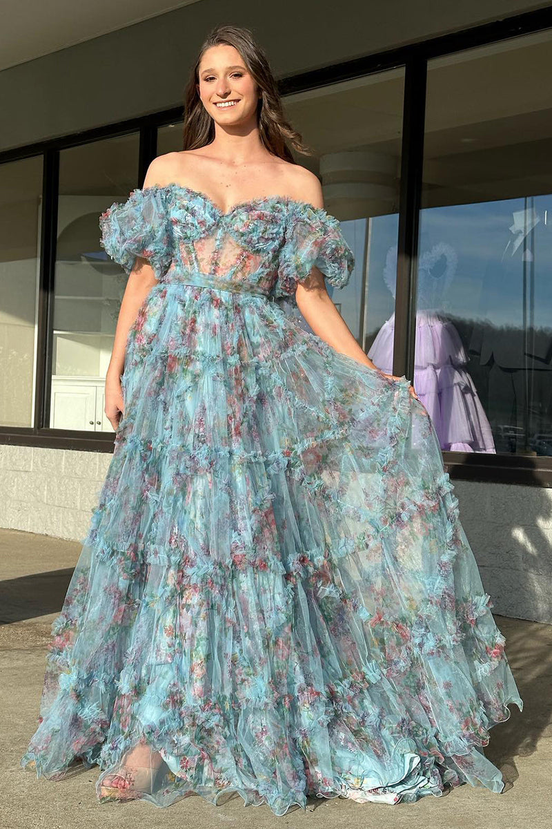 Load image into Gallery viewer, Ivory Red Flower Off The Shoulder Formal Dress