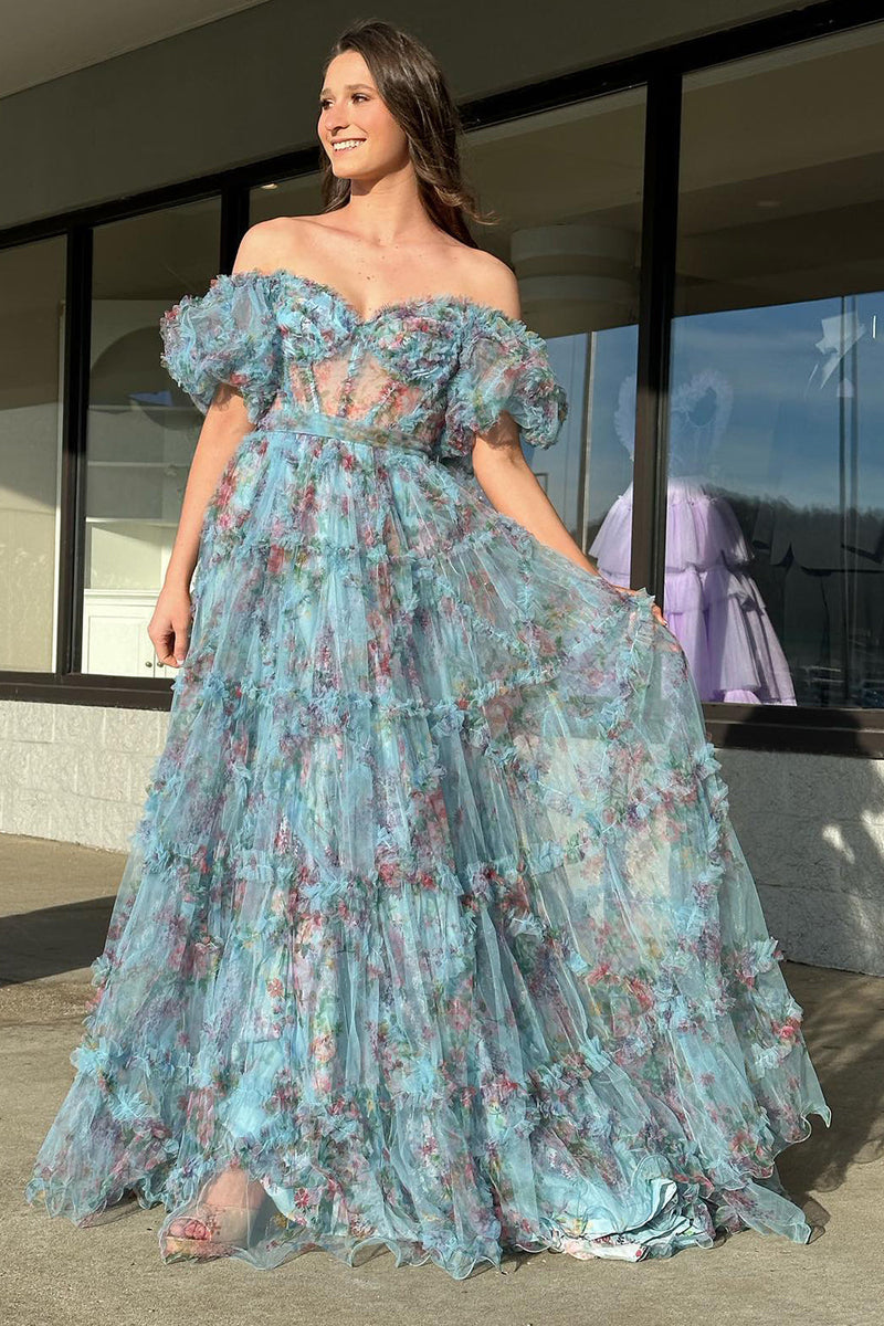 Load image into Gallery viewer, Ivory Red Flower Off The Shoulder Formal Dress