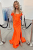 Load image into Gallery viewer, Orange Corset Off the Shoulder Long Formal Dress with Slit