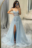 Load image into Gallery viewer, Glitter Light Blue Long Corset Formal Dress With Slit