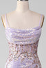 Load image into Gallery viewer, Lilac Sparkly Spaghetti Straps Mermaid Formal Dress with Slit