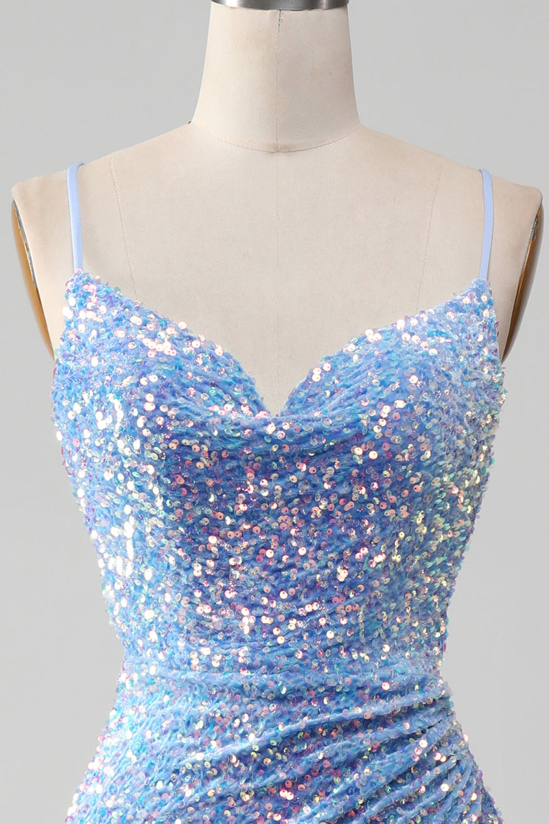 Load image into Gallery viewer, Sparkly Sequins Mermaid Light Blue Formal Dress with Slit