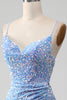 Load image into Gallery viewer, Sparkly Sequins Mermaid Light Blue Formal Dress with Slit