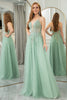 Load image into Gallery viewer, Green A Line Tulle Backless Long Formal Dress With Appliques