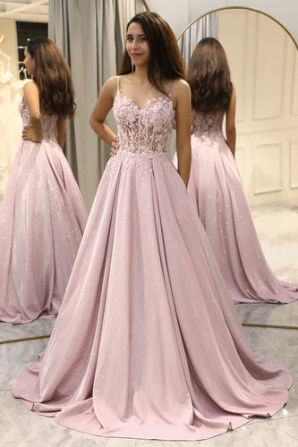 Blush A Line Long Corset Formal Dress With Appliques