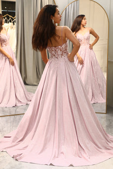 Blush A Line Long Corset Formal Dress With Appliques