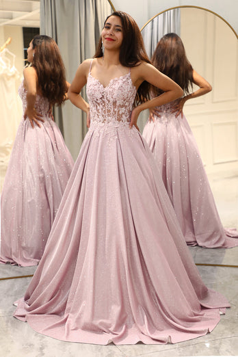 Blush A Line Long Corset Formal Dress With Appliques