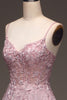 Load image into Gallery viewer, Glitter Beaded Spaghetti Straps Blush Ball Gown with Appliques