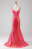 Load image into Gallery viewer, Sparkly Mermaid Fuchsia Long Formal Dress with Sequins