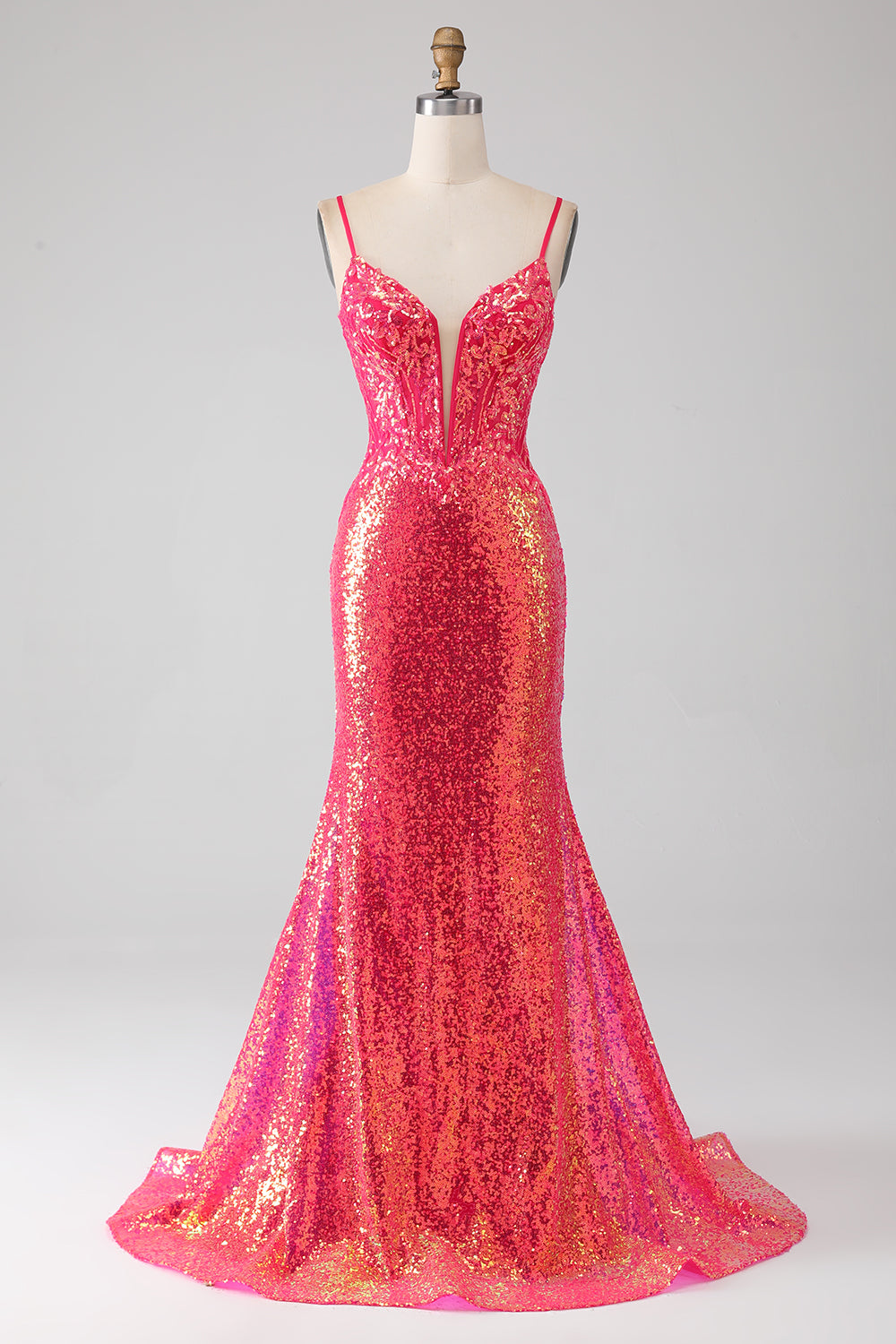 Sparkly Mermaid Fuchsia Long Formal Dress with Sequins