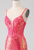 Load image into Gallery viewer, Sparkly Mermaid Fuchsia Long Formal Dress with Sequins