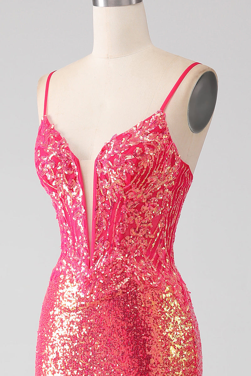 Load image into Gallery viewer, Sparkly Mermaid Fuchsia Long Formal Dress with Sequins