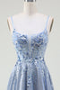 Load image into Gallery viewer, Glitter A-Line Spaghetti Straps Grey Blue Formal Dress