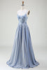 Load image into Gallery viewer, Glitter A-Line Spaghetti Straps Grey Blue Formal Dress