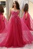 Load image into Gallery viewer, Fuchsia A Line Long Formal Dress With Appliques