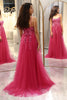 Load image into Gallery viewer, Fuchsia A Line Long Formal Dress With Appliques